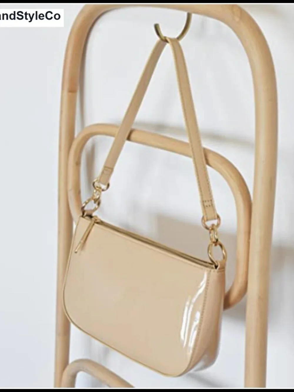 Glossy Faux Patent Leather Women 90s Shoulder Bag Clutch Crossbody Gold Hardware